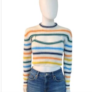 ROSIE ASSOULIN | Striped Cutout Cropped Sweater in Size XS